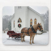 Tapis De Souris Christmas Horse-Drawn Sleigh Waiting By a Chapel (Devant)