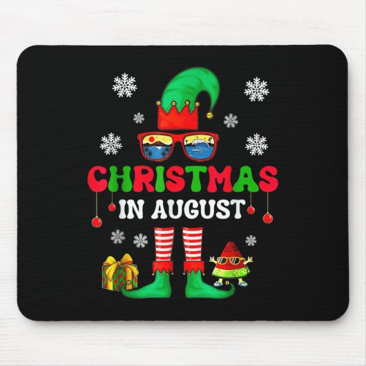 Tapis De Souris Christmas In August Funny Elf For Summer Xmas Men (Devant)