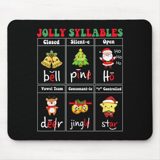 Tapis De Souris Christmas Jolly Syllables Teacher Students Funny S (Devant)