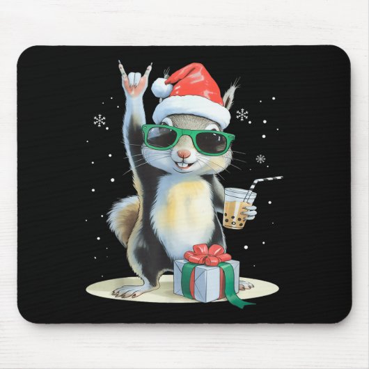 Tapis De Souris Christmas Kawaii Squirrel Bubble Tea Boba Squirrel (Devant)