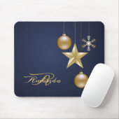 Tapis De Souris Christmas Monogram Golden Ornaments Navy Blue (Avec souris)