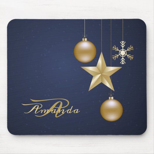 Tapis De Souris Christmas Monogram Golden Ornaments Navy Blue (Devant)