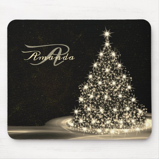 Tapis De Souris Christmas Monogram Golden Shiny Tree Winter Black (Devant)