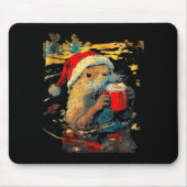 Tapis De Souris Christmas Otter Drinks Coffee Art Print (Devant)