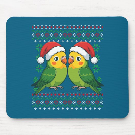 Tapis De Souris Christmas Parakeet Ugly Xmas Sweater Parakeets Lon (Devant)