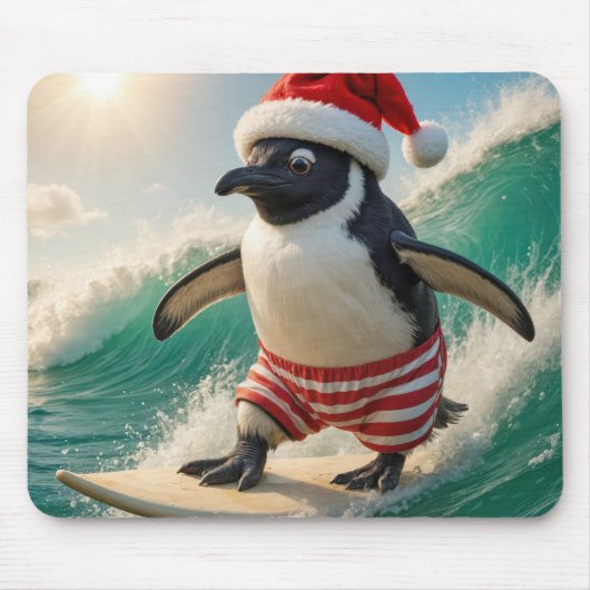 Tapis De Souris Christmas Penguin Surfing On an Ocean Wave (Devant)