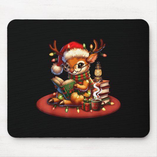 Tapis De Souris Christmas Reading Book Lovers Bookworm Coffee Rein (Devant)