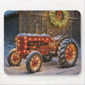 Tapis De Souris Christmas Red Farm Tractor With Glowing Wreath (Devant)