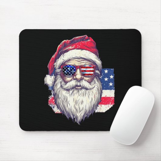 Tapis De Souris Christmas Santa Claus Patriotic Usa Sungles In Jul (Avec souris)