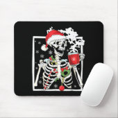Tapis De Souris Christmas Skeleton With Smiling Skull Drinking Cof (Avec souris)