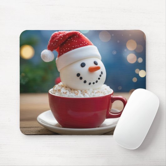 Tapis De Souris Christmas Snowman In Hot Cocoa (Avec souris)