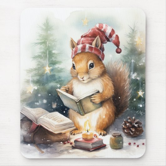 Tapis De Souris Christmas Squirrel reading (Devant)