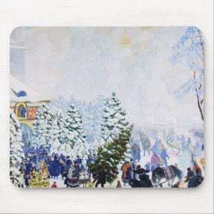 Tapis De Souris Christmas Tree Market in Russia (Boris Kustodiev)