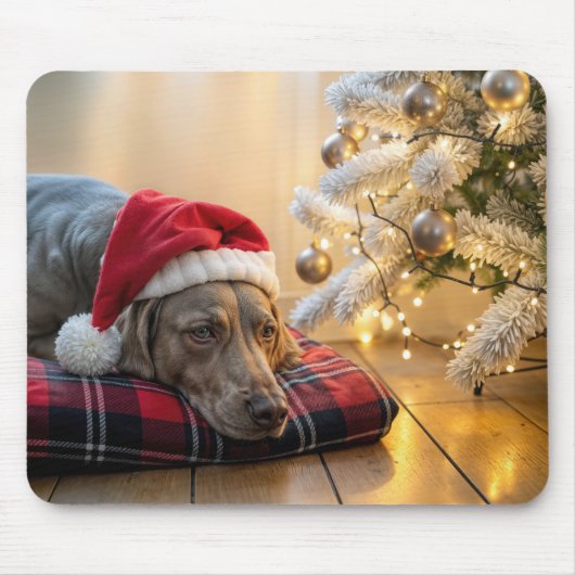 Tapis De Souris Christmas Weimaraner Dog By a Tree (Devant)