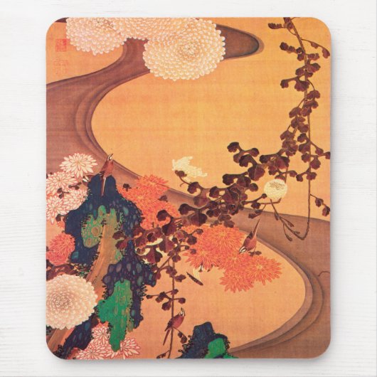 Tapis De Souris Chrysanthèmes par un ruisseau avec des rochers (17 (Devant)
