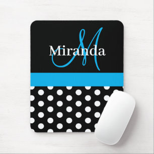 Tapis De Souris Ciel bleu Monogramme noir blanc Polka Dot Souris