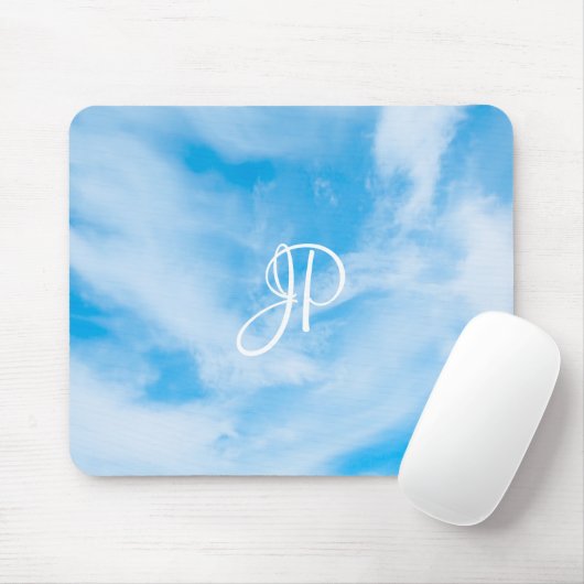 Tapis De Souris Ciel bleu tendance Nuages blancs Monogramme manusc (Avec souris)