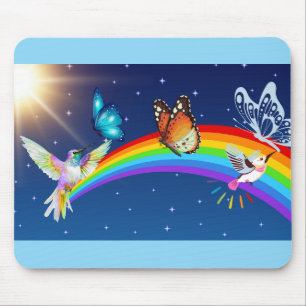 Tapis De Souris Ciel nocturne, deux oiseaux, des papillons et un a