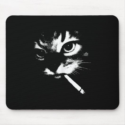 Tapis De Souris Cigarette Kitten Drôle Fumer Mème Chat Gangster C (Devant)