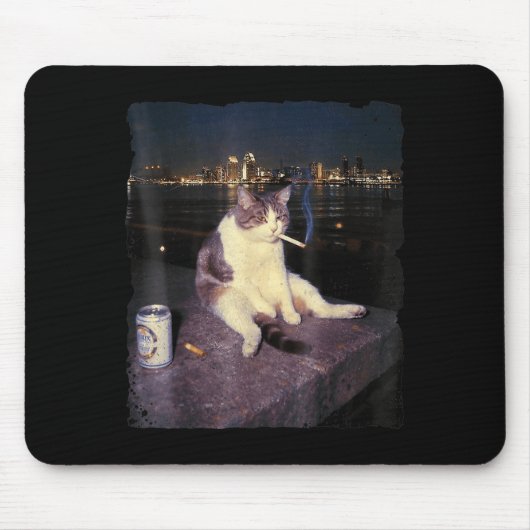 Tapis De Souris Cigarette Kitten Drôle Fumer Mème Chat Stud Cervea (Devant)