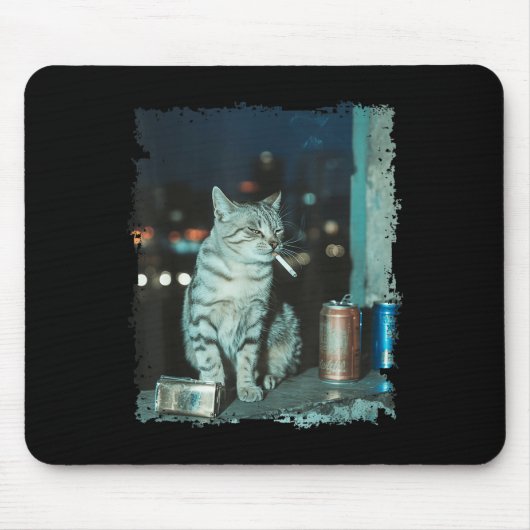 Tapis De Souris Cigarette Kitten Drôle Fumer Mème Chat Stud Cervea (Devant)