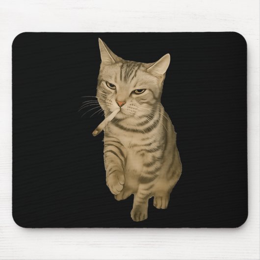 Tapis De Souris Cigarette Kitten Drôle Fumer Mème Chat Stud Cervea (Devant)