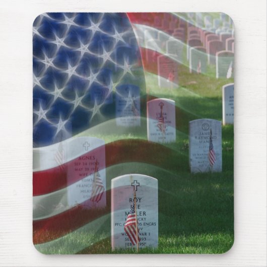 Tapis De Souris Cimetière national d'Arlington, drapeau américain (Devant)