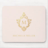Tapis De Souris Cimier or rose pâle Élégant Nom du monogramme (Devant)