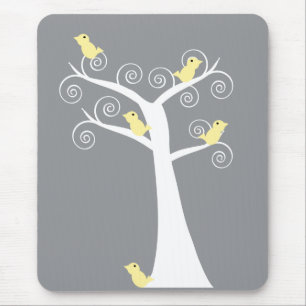 Tapis De Souris Cinq oiseaux jaunes dans un arbre Mignon Nature Gr