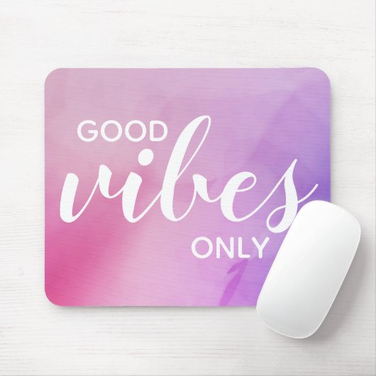 Tapis De Souris Citation d'affirmation Good Vibes uniquement rose (Avec souris)