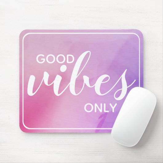Tapis De Souris Citation d'affirmation Good Vibes uniquement rose  (Avec souris)