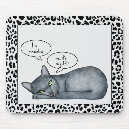 Tapis De Souris Citation drôle Gris Russe Bleu Chat Mousepad (Devant)