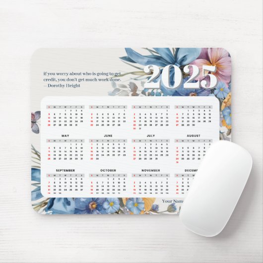 Tapis De Souris Citation du calendrier 2025 moderne et nom personn (Avec souris)