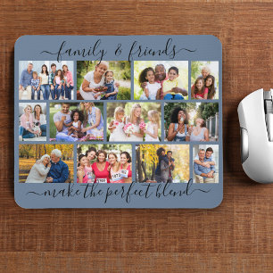Tapis De Souris Citation famille et amis 12 Photo Collage bleu