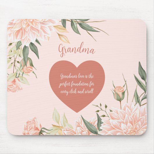 Tapis De Souris Citation Grand-Mère Aquarelle Rose Floral (Devant)
