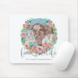 Tapis De Souris Citation Vie à la Ferme Famille Ferme Poulet Vache