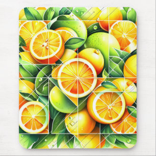 Tapis De Souris Citron orange botanique citrus géométrique