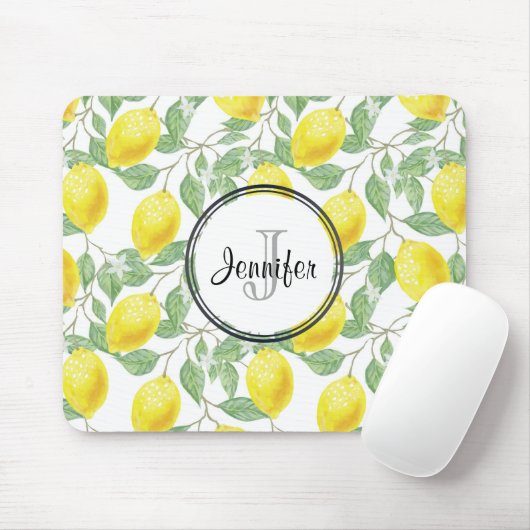 Tapis De Souris Citrons jaunes avec Monogramme Motif vert (Avec souris)