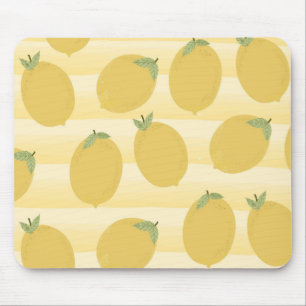 Tapis De Souris Citrons jaunes Été Fruit Aquarelle Rayure