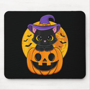 Tapis De Souris Citrouille Casquette Halloween Chat Noir Chat