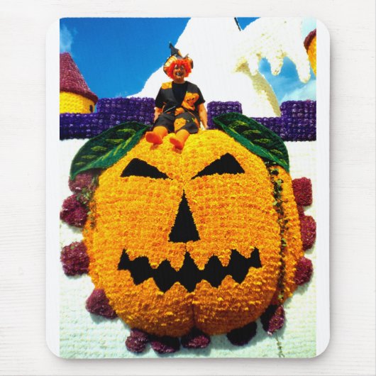 Tapis De Souris Citrouille de fleurs et sorcière (Devant)