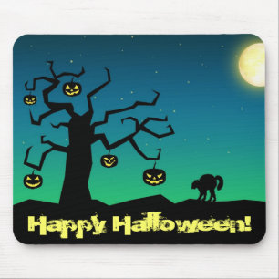 Tapis De Souris Citrouille d'Halloween effrayante sur un arbre - T