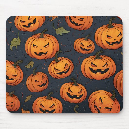Tapis De Souris Citrouille effrayant face Orange Éffrayant Hallowe (Devant)