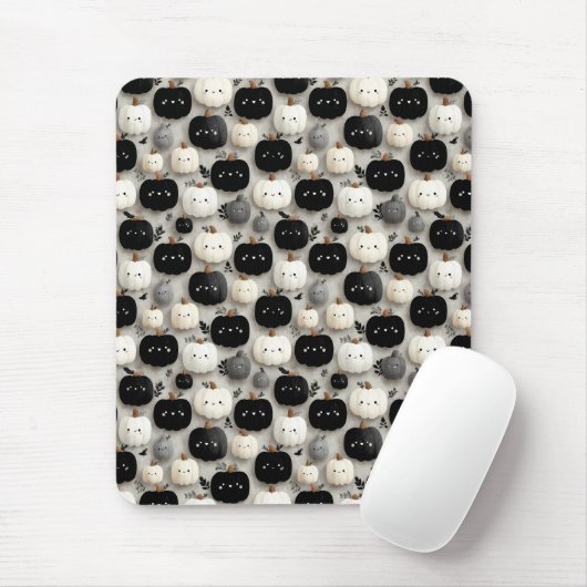 Tapis De Souris Citrouille noir et blanc mignon Motif automne (Avec souris)