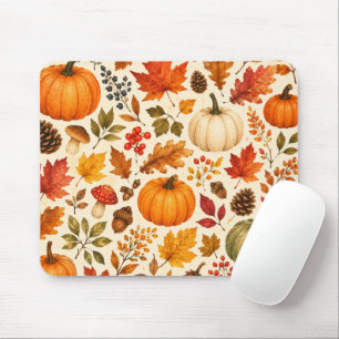 Tapis De Souris Citrouilles aquarelles d'automne, feuilles d'autom