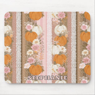 Tapis De Souris Citrouilles d'automne & dentelle fleurie Motif san