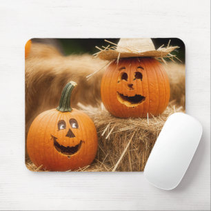 Tapis De Souris Citrouilles d'automne sur Hay Bale