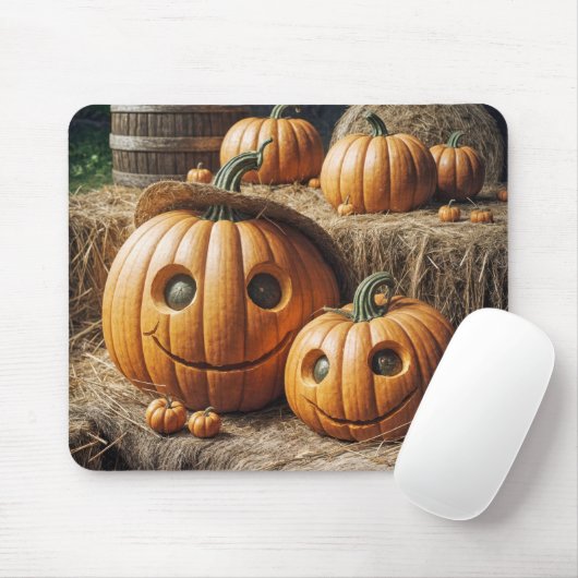 Tapis De Souris Citrouilles d'automne sur Hay Bales (Avec souris)