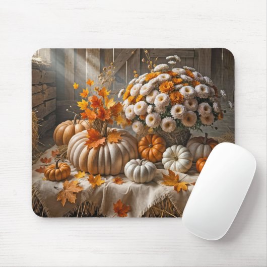 Tapis De Souris Citrouilles et mamans d'automne sur Hay Bale (Avec souris)