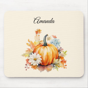 Tapis De Souris Citrouilles orange et fleurs automne